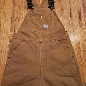 Carhartt Insulated Bib Overalls Kids 12 Brown Canvas Quilted Lined Ski Pants